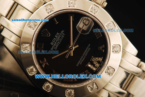 Rolex Datejust Automatic Movement Full Steel with Black Dial and Diamond Bezel-ETA Coating Case - Click Image to Close